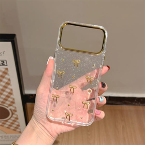 Nueva Funda para Teléfono Móvil con Lazo Brillante, Estrellas y Flores de Resina Transparentes, para iPhone 17 Air 16 15 14 13 Pro Max, Carcasa Trasera Dorada DIY - Product Image 4