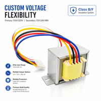 EI48 Transformator Daya Frekuensi Rendah Pelindung EMI Casing Logam Tahan Api V-0 Bobbin untuk Catu Daya