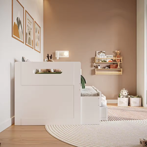 Modern duurzaam massief dennenhouten dagbedframe met onderschuifbed in wit voor eenpersoons slaapkamermeubilair - Product Image 3