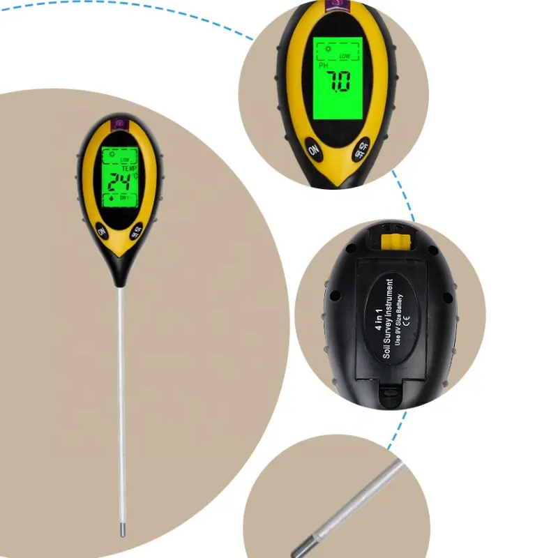 4 In 1 Lcd Temperatuur Zonlicht Ph Vocht Soil Meter Voor Tuin Boerderij Kas Bodemvruchtbaarheid Tester