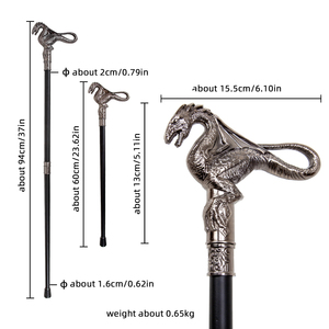 Canne de marche de luxe en métal sculpté Dragon de 37 pouces avec embout en caoutchouc, style Dark Fantasy, vente en gros - Product Image 2