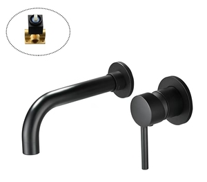 Robinet de lavabo encastré <span class=keywords><strong>noir</strong></span> en laiton, <span class=keywords><strong>mitigeur</strong></span> mural dissimulé pour lavabo encastré, robinet de comptoir de type split - Product Image 2