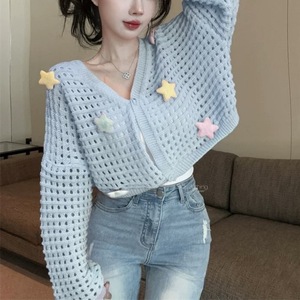 Top tricoté printemps-automne avec décoration étoile 3D, cardigan de protection solaire - Product Image 3