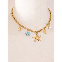JINYOU 1574 Bijoux en acier inoxydable exquis pour les vacances d'été, style océan, pendentif étoile de mer et coquillage, collier et bracelet faits à la main