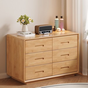 Solid Wood 6-Drawer Chest Large Capacity Storage <b>Cabinet</b> Bedroom Living Room <b>Cabinet</b> Black Walnut Natural Wood Color - Product Image 3