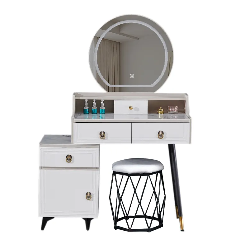 Wooden design luxury makeup dresser glam vanity make up dressing table with mirror and chair