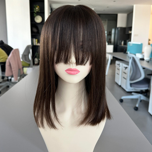 Parrucche Bob in Capelli Umani Vergini Naturali Marroni Non Trattati di Alta Qualità <span class=keywords><strong>con</strong></span> Cuticole Allineate, <span class=keywords><strong>Top</strong></span> in Seta da 12 Pollici <span class=keywords><strong>con</strong></span> Frangia - Product Image 1