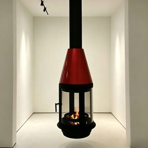 Cheminée murale décorative à flamme réelle, cheminée suspendue en forme de cône rouge, décoration esthétique moderne pour salon - Product Image 4