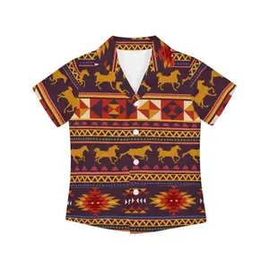 아프리카 원시 마을 토템 키즈 버튼 다운 셔츠 소년을위한 맞춤형 하와이 비치 셔츠 도매 반팔 셔츠