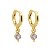 Boucles d'oreilles créoles Huggie en laiton plaqué or 18 carats avec zircon rond, bijoux de luxe empilables, pierres CZ brillantes, pour usage quotidien, cadeau de fête