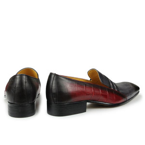 Scarpe Eleganti da Uomo in Vera Pelle di Vacchetta, Slip-On Casual per Autunno, Oxfords da Gentiluomo per Feste e Matrimoni, Colore Misto Grigio e Rosso - Product Image 6