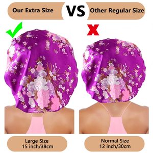 Yên tĩnh cô gái thời trang satin nắp ca-pô hai lớp mượt lớn in đầu quấn Phụ Nữ Ngủ hat chăm sóc tóc nightcap tắm khăn xếp - Product Image 5