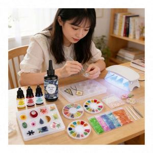 TOYSRUNNER DIY Pendant Jewelry Kit Hard Crystal <b>Clear</b> UV <b>Resin</b> LED Lamp Silicone Molds Glitter Foil Flowers Accessories Gift Set - Product Image 6