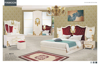 Ensemble de chambre à coucher Royal Furniture avec armoire à miroir de luxe, lit queen-size en pin antique doré, panneau moderne, lit moelleux, 10 ensembles, 5 ans