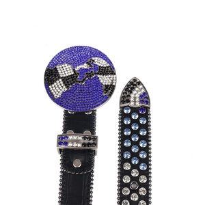 Cinturón TENGMEI Cool Bling Bling con Pedrería Negra y Azul para Hombre y Mujer, Hebilla Redonda Grande, Cinturón de Diamantes - Product Image 6