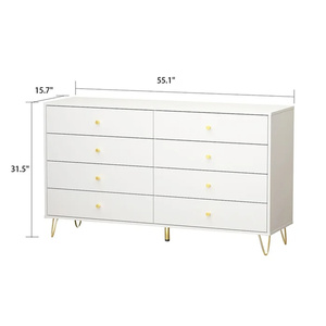 <span class=keywords><strong>Commode</strong></span> moderne robuste en bois blanc à 8 tiroirs avec poignées métalliques dorées pour chambre, bar à domicile <span class=keywords><strong>et</strong></span> salon - Product Image 4