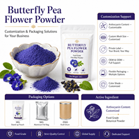 Poudre d'extrait de fleur de pois papillon LongBio, qualité alimentaire, soluble dans l'eau, couleur bleue naturelle, en vrac pour boissons, pâtisseries, desserts, thés, OEM
