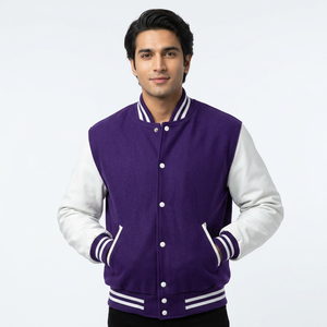 Purple Premium Unisex Fashion Custom Logo Casual OEM Chenille Letterman Varsity <b>Jackets</b> for <b>Men</b> Women - Product Image 1