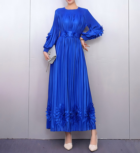 Robe plissée modeste pour femmes, robe décontractée simple de couleur unie avec ceinture, vente en gros, mode élégante, taille unique - Product Image 1