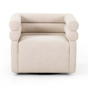 Poltrona Moderna OEM&ODM in Stile <span class=keywords><strong>Crema</strong></span> per Soggiorno, Sedia Girevole Effetto Lino con Braccioli Arrotondati, Poltrona Relax - Product Image 1
