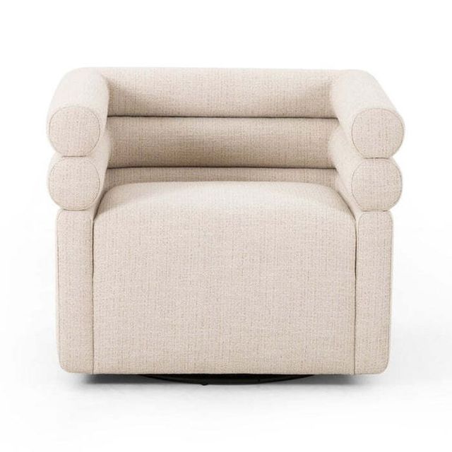 OEM&ODM Modern Cream Single Sofa for Living Room, Linen Look Swivel Armchair with Roll Arms, Lounge Chair.