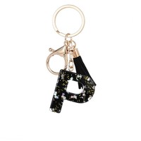 Aanpasbare DIY Epoxyhars sleutelhanger met gouden folie letter alfabet hanger, fruit rechthoek & kattenpatroon ketting, bulk verkrijgbaar