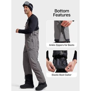 FOXA Mens Snow Bib <b>Ski</b> Pants Gray Medium Waterproof Windproof Insulated Softshell Overalls - Product Image 6