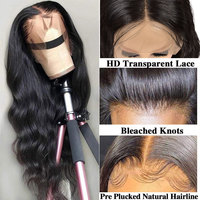 Vente en gros de cheveux humains vierges bruts vendeur 30 pouces HD Body Wave Lace Frontal perruque 13x6 Transparent Full Lace Front perruque colle moins