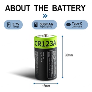 IILEER - Baterías Recargables USB CR123A de 1850 mWh a <span class=keywords><strong>Precio</strong></span> Económico, Puerto Tipo C, Batería de Iones de Litio de 3,7 V y 500 mAh con Cable de Carga - Product Image 3