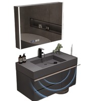 Meuble de salle de bain en bois massif de luxe italien avec miroir LED intelligent et lavabo en pierre microcristalline pour salle de bain