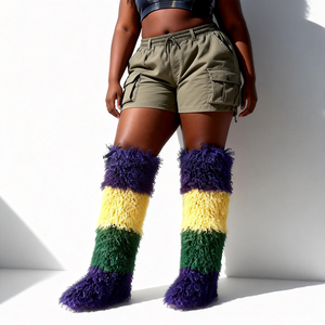 Özelleştirilebilir Büyük Beden Kadın Kışlık Suni Kürk Moğol Diz Üstü Çizmeler Koyun Derisi Diz Üstü Kar Botları - Product Image 1