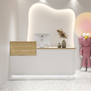 Modern White Wood Grain Reception <b>Desk</b> Checkout Counter Commercial Lobby Front <b>Desk</b> for Shop Office Hotel - Product Image 5