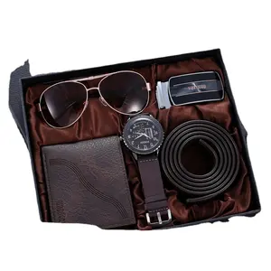 HY 2312 A08223men подарочный набор, кошелек + ремень + очки + часы, 4 шт./с