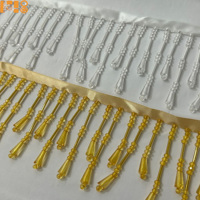 Ruban multicolore fait main de 7,5 cm avec perles de verre et pompon en dentelle pour costumes de danse, costumes de scène de mariage, rideaux et décorations d'intérieur DIY