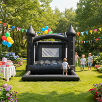 Château gonflable noir pour jardin, avec piscine à balles, jeux et jouets