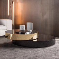 Ensemble de tables basses modernes, légères, luxueuses, créatives, noires, minimalistes, rotatives, télescopiques, en acier inoxydable et en verre pour salon