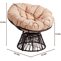 Chaise Papasan ergonomique pivotante de 38 pouces en osier avec coussins épais tuftés, chaise de salon à coussin beige