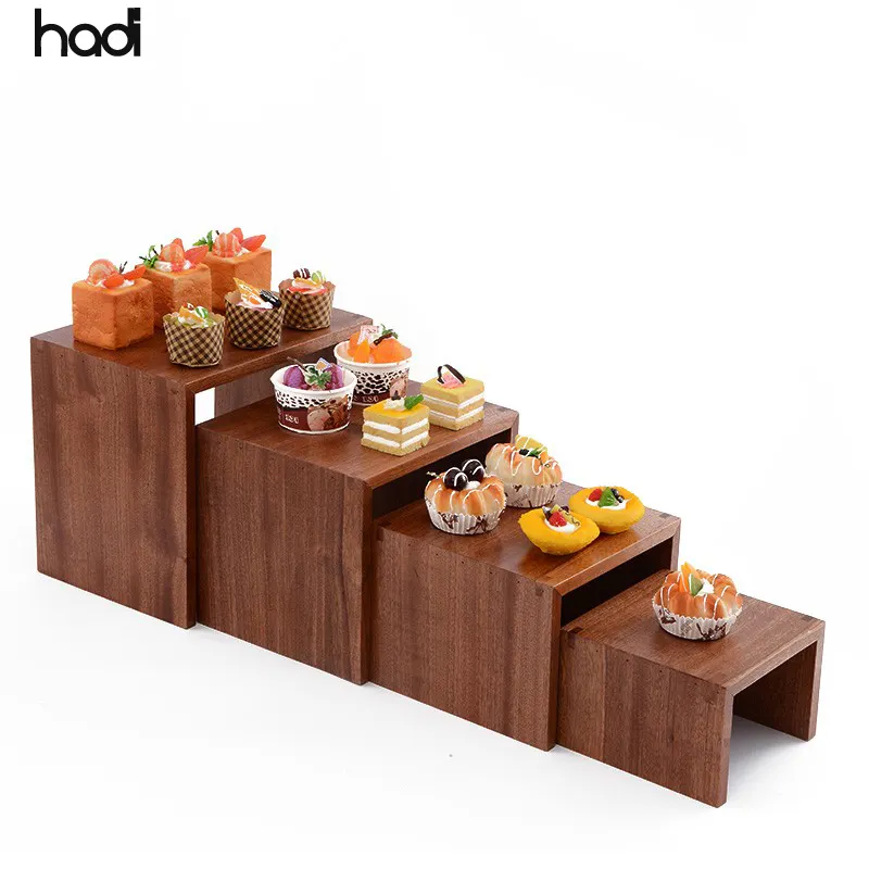 HADIデザートデコレーションディスプレイスタンドティアード木製ケーキスタンドナチュラルサペレ木製ディスプレイビュッフェエレベーションライザーサーバーセット