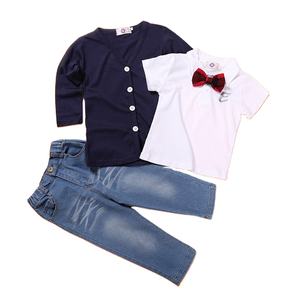 Abbigliamento per bambini Online 3 pezzi uomo ragazzo autunno vestito Casual pantalone Jeans e cappotto camicia Set - Product Image 1