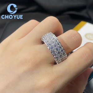 Factory <b>925</b> Sterling <b>Silver</b> Custom 3 Rows VVS Moissanite <b>Ring</b> Ice Out Eternity Band Hip Hop for Men Pass Diamond Tester GRA - Product Image 3