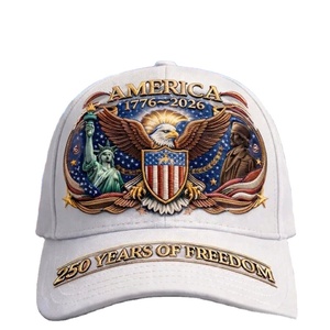 Casquette de baseball 6 panneaux US 250e anniversaire, impression numérique, broderie 3D, unisexe, visière personnalisée, style streetwear décontracté, tissu Dobby, sportif - Product Image 1