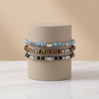 Bracelet en acier inoxydable et pierres naturelles pour femmes, 3 styles Onyx, Œil de tigre, Turquoise, bracelet à breloques en forme de cœur, bracelet à perles élastiques, cadeau