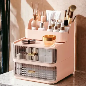 Laci Penyimpanan Plastik 2 Lapis Ganda untuk Rumah untuk Perhiasan Kosmetik Alat Tulis <span class=keywords><strong>Mini</strong></span> Kabinet Wadah - Product Image 5