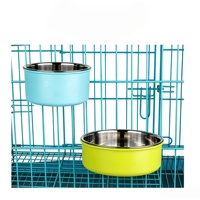 Vente en gros usine : Distributeur d'aliments et d'eau portable, étanche, fixe et détachable pour chiens et chats, en acier inoxydable et plastique, motif cœur