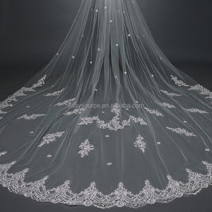 ผ้าคลุมหน้าสำหรับงานแต่งงานยาว2ชั้นลายลูกไม้ขอบดอกไม้ YM59ผ้าคลุมหน้าเจ้าสาวพร้อมหวี - Product Image 2