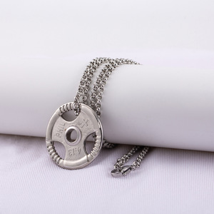 Collar con Colgante de Barra de Pesas de Acero Inoxidable, Joyería Deportiva para Hombre, Diseño Geométrico Redondo, Regalo para Ocasiones Especiales - Product Image 4