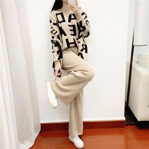 Tricoté automne et <span class=keywords><strong>hiver</strong></span> 2025 nouveau pull tempérament <span class=keywords><strong>pantalon</strong></span> à jambes larges ensembles pour femmes - Product Image 1