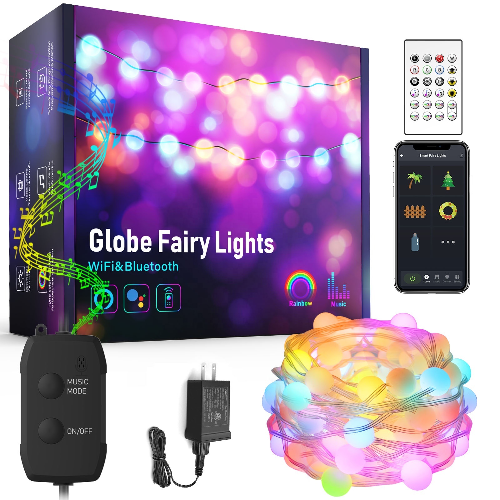 Christmas LED Lights Outdoor Decoration WIFI 5M 10M LED Globe String Lights Waterproof App Control For Home Party Decoration