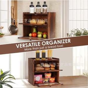 Wooden bread box, cross-border bread container storage box, double-layer food storage rack, <b>kitchen</b> storage and seasoning rack - Product Image 3