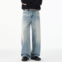 Pantalon décontracté pour homme en coton, coupe droite ample, style rétro américain, délavé, écologique, pour l'automne/hiver, jambe large, style urbain